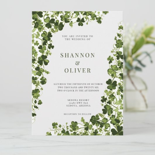 Irish Stylized Shamrock Leafy Foliage  招待状 (スタンド正面)