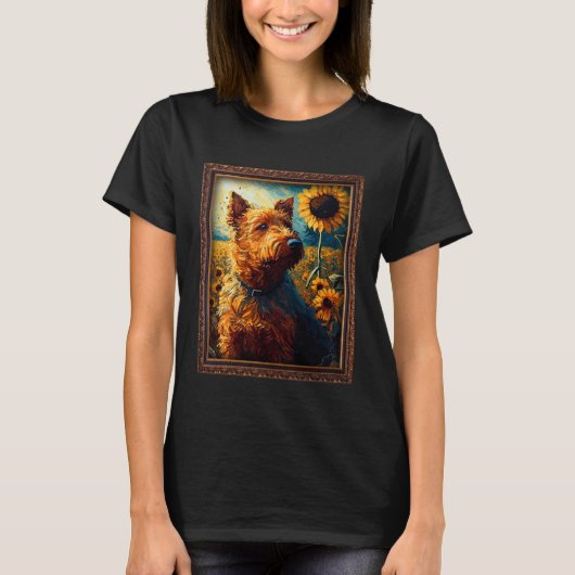 Irish Terrier Painting Sunflower Flower Mom Women  Tシャツ (正面)