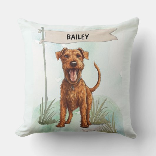 Irish Terrier Watercolor Personalized Dog クッション (正面)