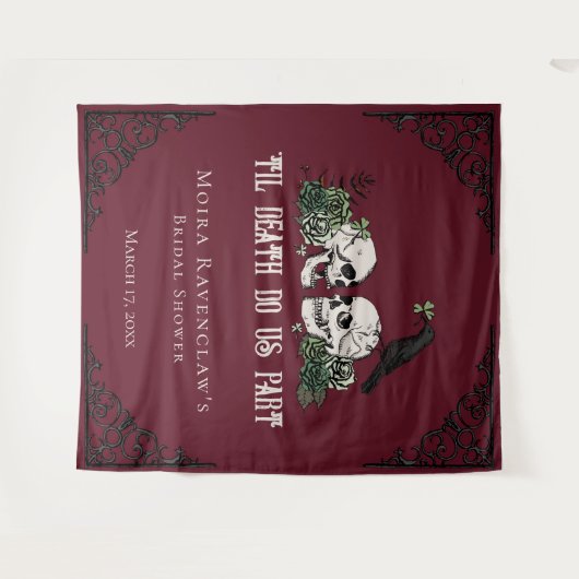 Irish Til Death Burgundy Gothic Skulls Backdrop タペストリー (正面(横))