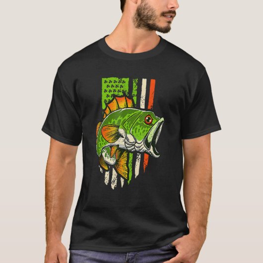 Irish US American Flag Fishing Fish St Patricks Da Tシャツ (正面)