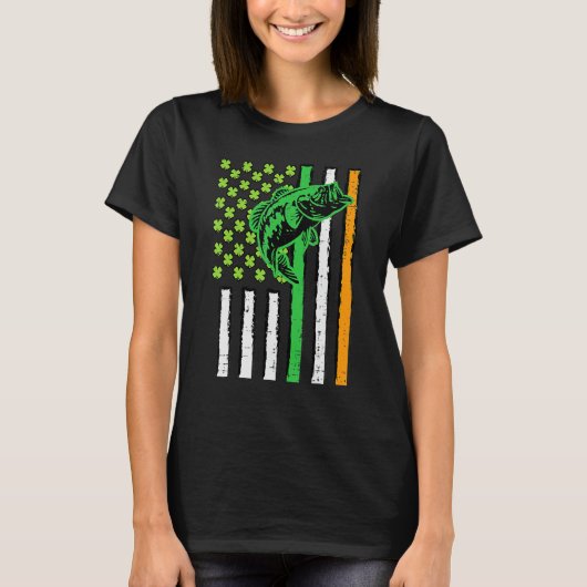 Irish US American Flag Fishing Fish St Patricks Da Tシャツ (正面)