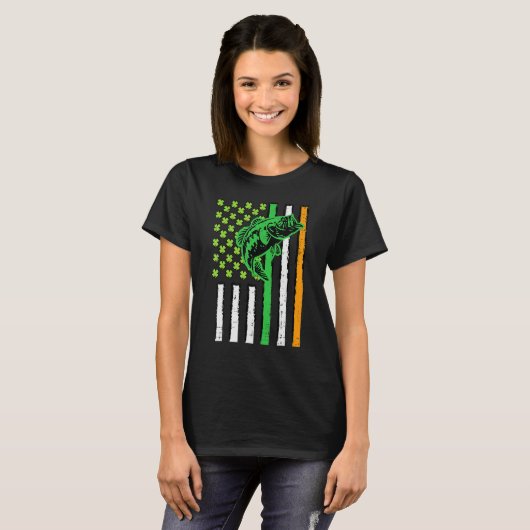 Irish US American Flag Fishing Fish St Patricks Da Tシャツ (正面フル)