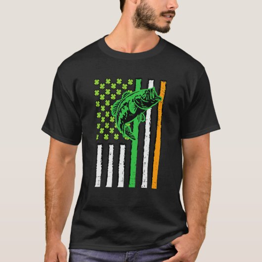 Irish US American Flag Fishing Fish St Patricks Da Tシャツ (正面)
