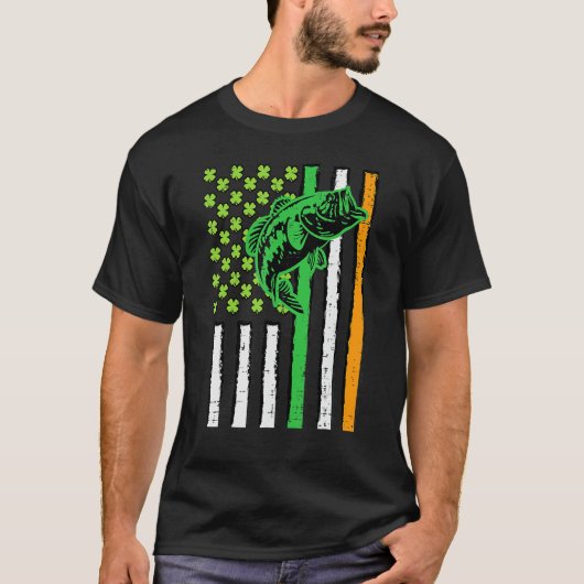 Irish US American Flag Fishing Fish St Patricks Da Tシャツ (正面)