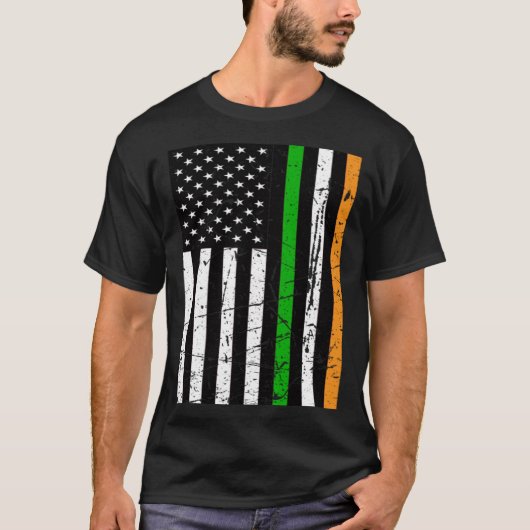 Irish USA Flag Souvenir Distressed Ireland Adults  Tシャツ (正面)