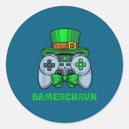 Irish Video Game Controller St Patrick's Day Gamer ラウンドシール (正面)