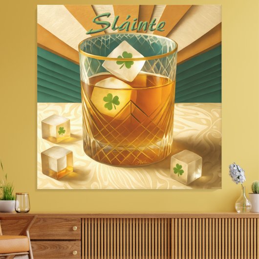 Irish Whiskey Tumbler Shamrock Ice "Sláinte!" キャンバスプリント (インサイチュ (リビング))