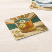 Irish Whiskey Tumbler Shamrock Ice "Sláinte!" スクエアペーパーコースター (アングル)