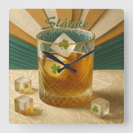 Irish Whiskey Tumbler Shamrock Ice "Sláinte!" スクエア壁時計