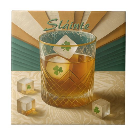 Irish Whiskey Tumbler Shamrock Ice "Sláinte!" タイル (正面)