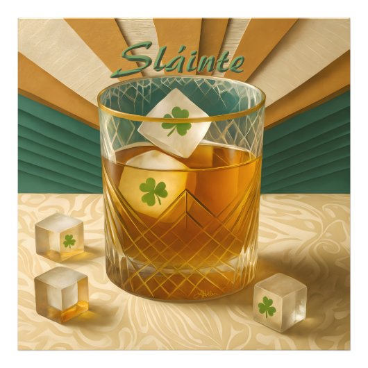 Irish Whiskey Tumbler Shamrock Ice "Sláinte!" フォトプリント (正面)