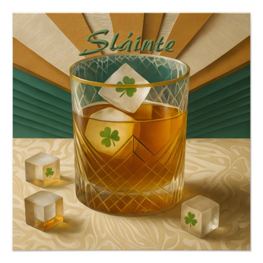 Irish Whiskey Tumbler Shamrock Ice "Sláinte!" ポスター (正面)
