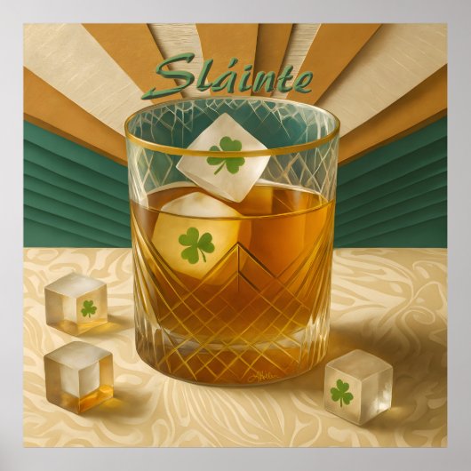Irish Whiskey Tumbler Shamrock Ice "Sláinte!" ポスター (正面)