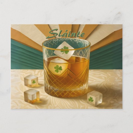 Irish Whiskey Tumbler Shamrock Ice "Sláinte!" ポストカード (正面)
