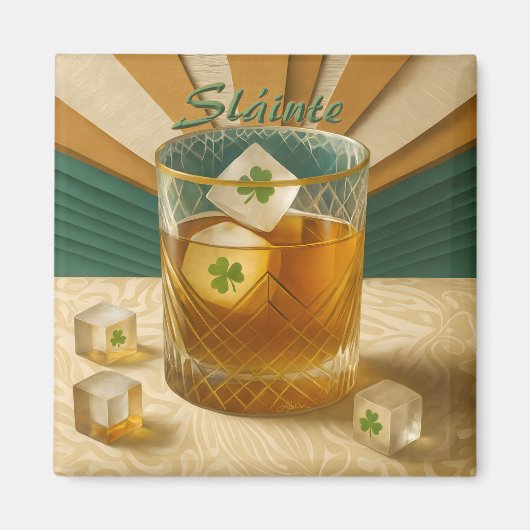 Irish Whiskey Tumbler Shamrock Ice "Sláinte!" マグネット (正面)