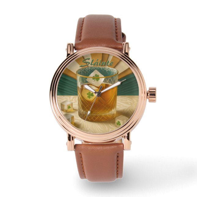 Irish Whiskey Tumbler Shamrock Ice "Sláinte!" 腕時計 (正面)