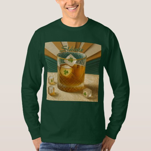Irish Whiskey Tumbler Shamrock Ice "Sláinte!" Tシャツ (正面)