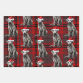 Irish Wolfhound Christmas Dog Red Holiday Plaid ラッピングペーパーシート (正面2)