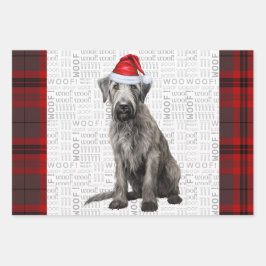 Irish Wolfhound Christmas Dog Red Holiday Plaid ラッピングペーパーシート
