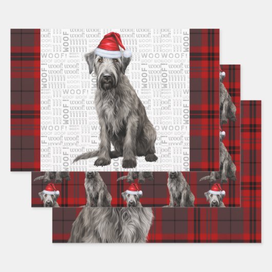 Irish Wolfhound Christmas Dog Red Holiday Plaid ラッピングペーパーシート (セット)