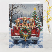 Irish Wolfhound Christmas Red Truck Holiday Gift カード (黄色い花)