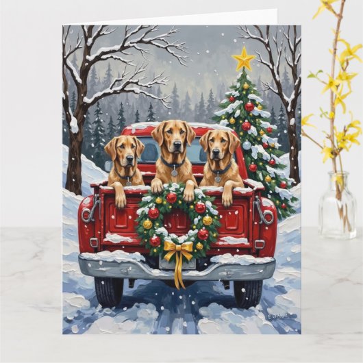 Irish Wolfhound Christmas Red Truck Holiday Gift カード (黄色い花)