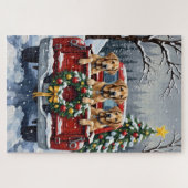Irish Wolfhound Christmas Red Truck Holiday Gift ジグソーパズル (横)