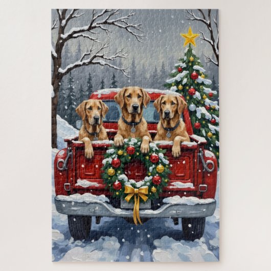 Irish Wolfhound Christmas Red Truck Holiday Gift ジグソーパズル (縦)