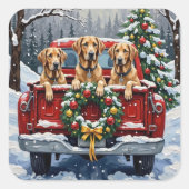 Irish Wolfhound Christmas Red Truck Holiday Gift スクエアシール (正面)