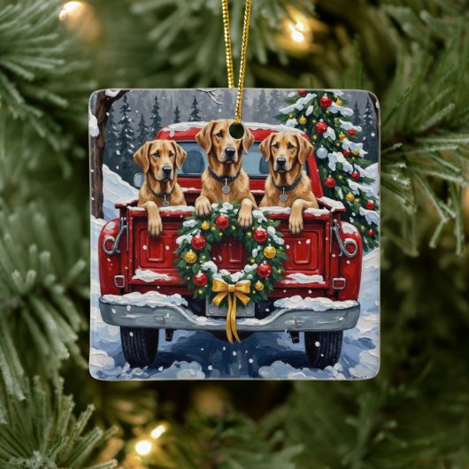 Irish Wolfhound Christmas Red Truck Holiday Gift セラミックオーナメント (ツリー)