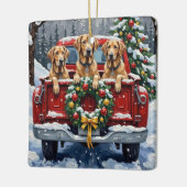 Irish Wolfhound Christmas Red Truck Holiday Gift セラミックオーナメント (左)
