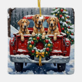Irish Wolfhound Christmas Red Truck Holiday Gift セラミックオーナメント (正面)