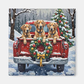 Irish Wolfhound Christmas Red Truck Holiday Gift マグネット (正面)