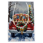 Irish Wolfhound Christmas Red Truck Holiday Gift ミディアムペーパーバッグ (正面)