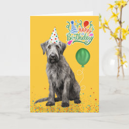 Irish Wolfhound Dog Party Hat Yellow Birthday カード