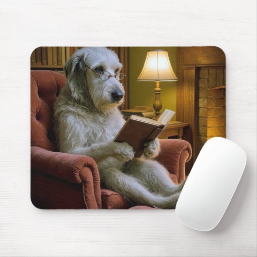 Irish Wolfhound Dog Reading a Book  マウスパッド (マウス)