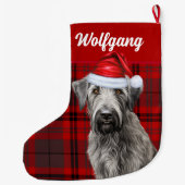 Irish Wolfhound Dog Red Holiday Plaid Personalized ラージクリスマスストッキング (裏面)