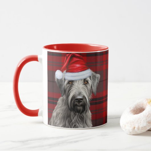 Irish Wolfhound Dog Red Plaid Christmas マグカップ (ドーナツ)