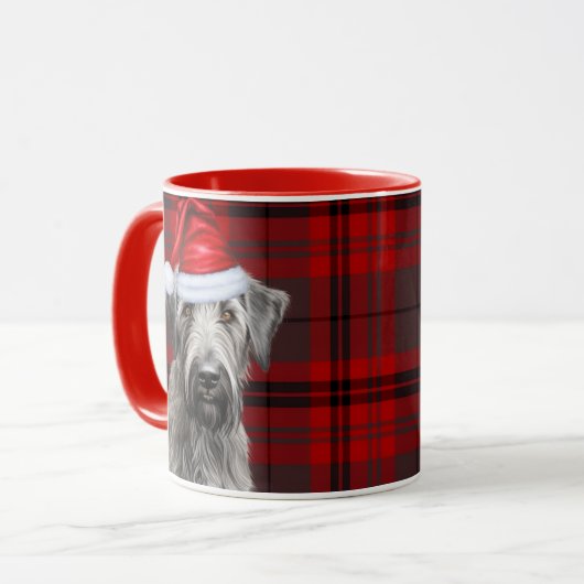 Irish Wolfhound Dog Red Plaid Christmas マグカップ (正面左)