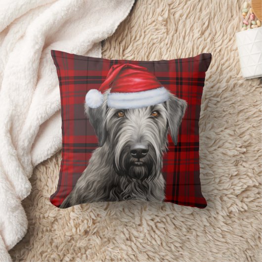 Irish Wolfhound Dog Red Plaid Christmas Holiday クッション (ブランケット)