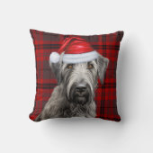 Irish Wolfhound Dog Red Plaid Christmas Holiday クッション (正面)