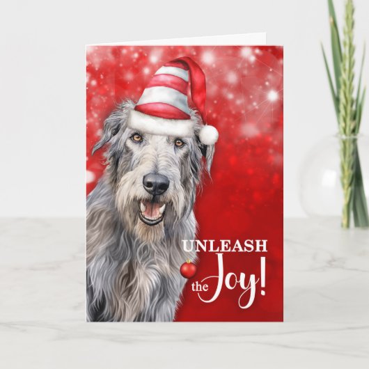 Irish Wolfhound Dog Unleash the Joy Christmas シーズンカード (正面)