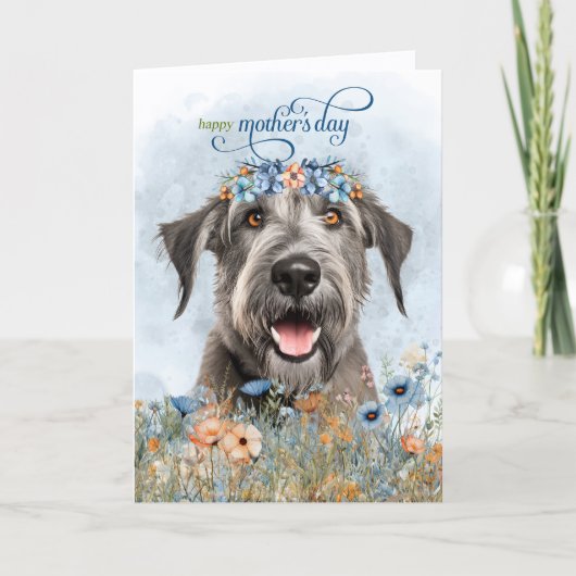 Irish Wolfhound Dog Wildflowers Mother's Day シーズンカード (正面)