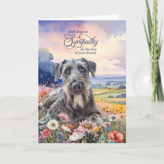 Irish Wolfhound Dog with Wildflowers Pet Sympathy カード (正面)