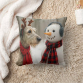 Irish Wolfhound Gazing at a Cute Snowman クッション (ブランケット)