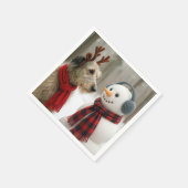 Irish Wolfhound Gazing at a Cute Snowman スタンダードカクテルナプキン (角)