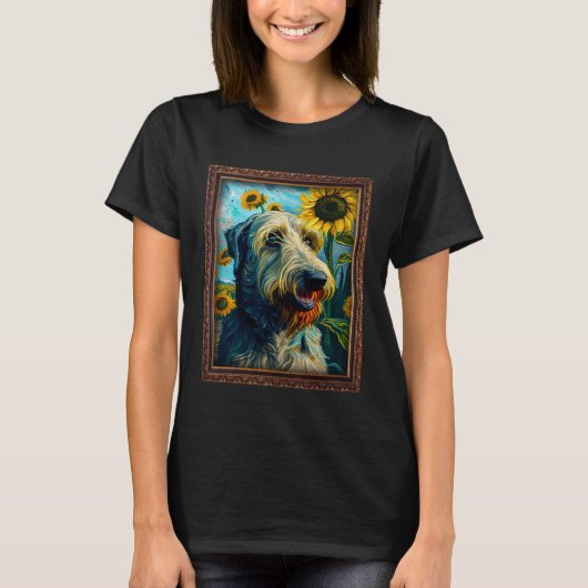 Irish Wolfhound Painting Sunflower Flower Mom Wome Tシャツ (正面)