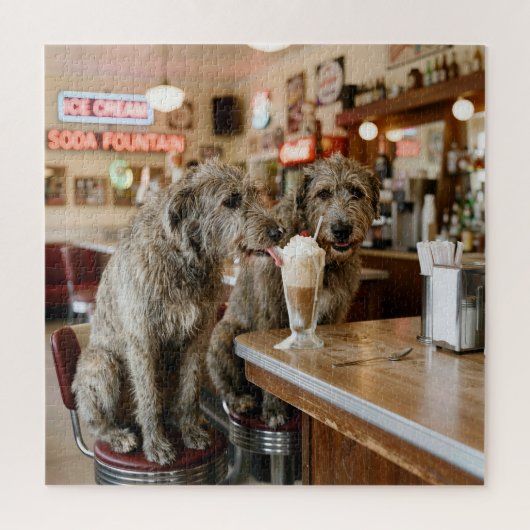 Irish Wolfhounds Sharing a Milkshake ジグソーパズル (縦)