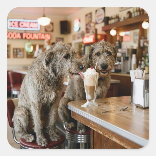 Irish Wolfhounds Sharing a Milkshake スクエアシール (正面)